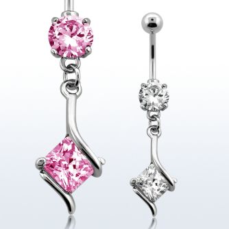 mcdz406 316l steel belly banana with round square prong cz