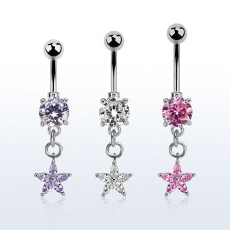 mcdz413 piercing ombligo acero quirurgico zirconita redonda 8mm colgante flor zirconia plata mayorista