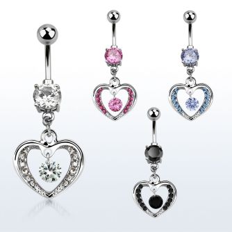 mcdz571 piercing ombligo acero quirurgico bola joya bisel 8mm zirconia redonda dentro marco corazon 10mm venta