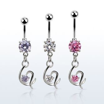 mcdz731 piercing ombligo acero quirurgico zirconia redonda 8mm colgante corazon lujo zirconia plata mayorista