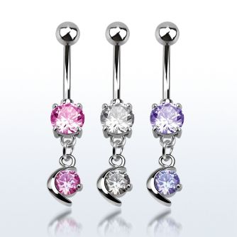 mcdz8 piercing ombligo acero quirurgico zirconia 8mm luna zirconia redonda 10mm venta