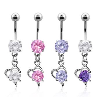 mcdz9 piercing ombligo acero quirurgico zirconia 8mm corazon colgado zirconia redonda centro grande 10mm distribuidor mayorista