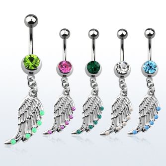 mcop568 piercing ombligo acero quirurgico bola joya bisel 8mm ala pajaro opalos sinteticos extremo 10mm distribuidor