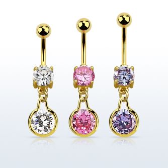 mdgz417 gold cz belly banana w round dangling w cz center