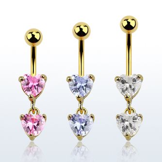 mdgz528 gold anodized belly banana w a heart shaped cz stone