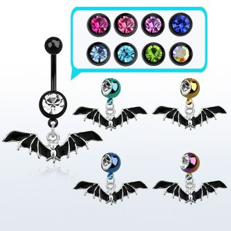 mdk569 piercing ombligo acero quirurgico pvd bola lisa 5mm bola joya 8mm murcielago negro colgado 10mm venta