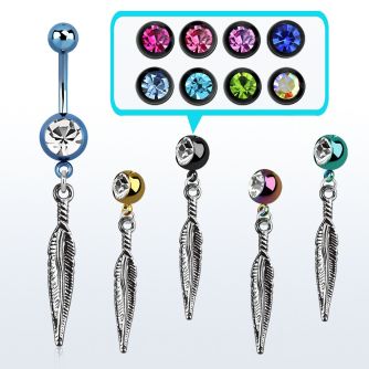 mdk583 piercing ombligo acero quirurgico pvd bola lisa 5mm bola 8mm joya pluma 10mm venta