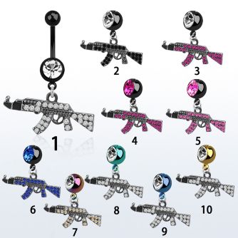 mdk631 piercing ombligo acero quirurgico pvd bola lisa 5mm bola 8mm joya miniatura ak47 negro cristal 10mm distribuidor mayorista