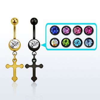 mdk756 black steel belly banana w a dangling cross