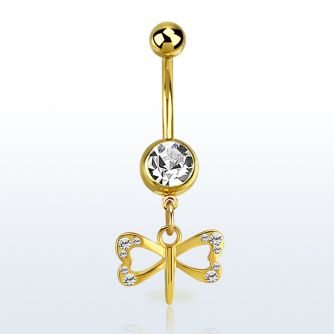 mdk761 piercing ombligo acero chapado pvd bola superior lisa bola joya pequeno colgante cristal libelula colgante laton chapado oro