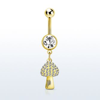 mdk764 piercing ombligo acero 316l pvd dorado bola joya 8mm colgante seta cristal oro distribuidor