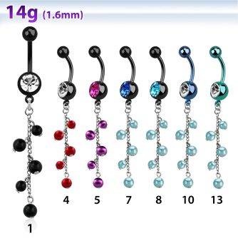 mdkdpr7 pvd 316l steel belly banana w dangling multi pearl chain