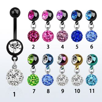 mdkfr8 piercing ombligo acero quirurgico pvd bola lisa 5mm bola 8mm joya 8mm multi cristal ferido 10mm al por mayor