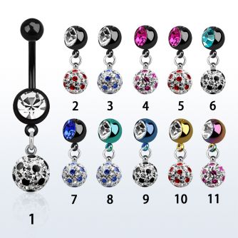 mdkfr8a piercing ombligo acero quirurgico pvd bola lisa 5mm bola 8mm joya 8mm multi cristal ferido puntos 10mm al por mayor