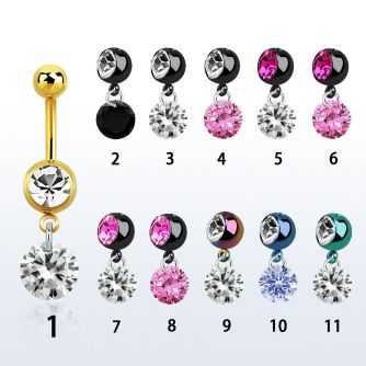 mdkz407 pvd 316l steel belly banana w dangling 8mm round cz