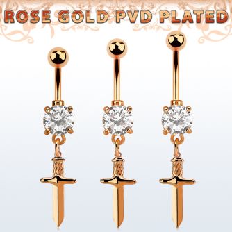 mdrz768 piercing ombligo acero anodizado oro rosa cz redonda colgante punal colgante laton chapado oro rosa