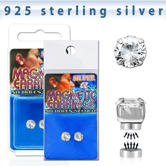 mgcz5 pair of silver magnetic earring studs with 5mm clear cz
