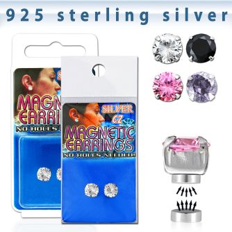 mgcz6m par piercings oreja magneticos plata zirconia color redondo 6mm mayorista