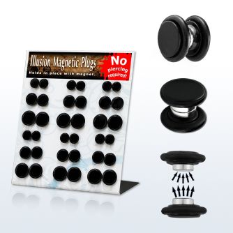 mgmpr2 display 18 plugs falsos magneticos acero anodizado negro anillos goma venta