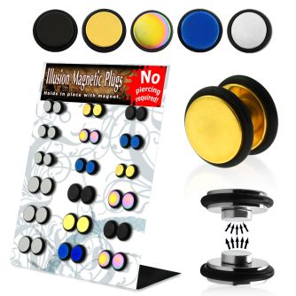 mgmpr3b display 18 plugs falsos magneticos variados acero acero anodizado tamanos variados 8mm 10mm distribuidor