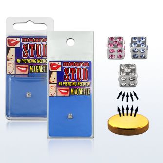 mgsdc4 piercing magnetico dado cristal acero quirurgico brillo espejo 4mm base magnetica color dorado 8mm 1 pieza distribuidor mayorista