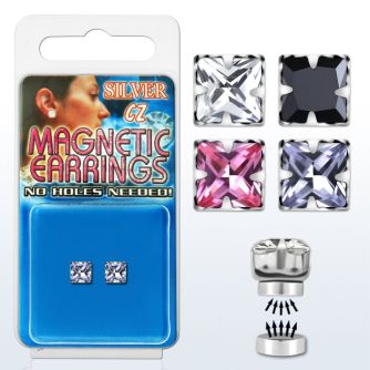 mgzq5m par piercings oreja magneticos plata zirconia cuadrada color 5mm mayorista