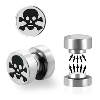 mip10 plug falso magnetico acero quirurgico logo huesos cruzados detras calavera 8mm vendido por pieza venta