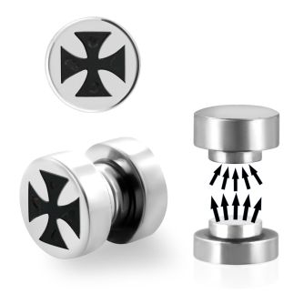 mip9 316l steel magnetic fake plug with iron cross logo