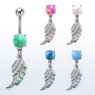 moop568 piercing ombligo acero 316l opalo redondo colgante ala pajaro opalos sinteticos borde venta