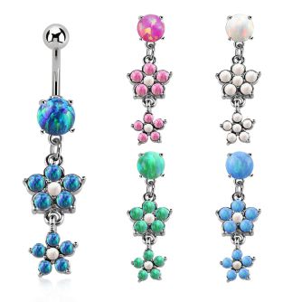 moopfl17 steel belly banana w 7mm opal dangling double flower