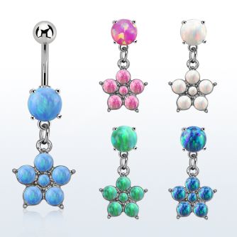 moopfl20 piercing ombligo acero 316l opalo redondo colgante flor 5 petalos opalos sinteticos venta