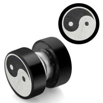 mpls6 plug falso magnetico acero 316l anodizado negro logo ying yang grabado laser 8mm venta