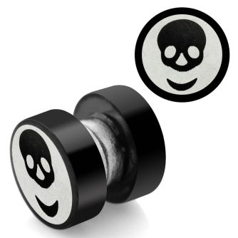 mpls9 black 316l steel magnetic fake plug with skull logo