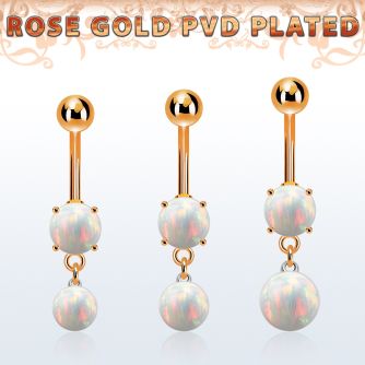 mroopb piercing ombligo acero 316l pvd oro rosa opalo redondo colgante bola opalo 8mm venta