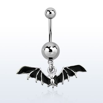 msd569 piercing ombligo acero quirurgico bolas acero liso 5 8mm murcielago negro colgado al por mayor