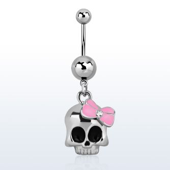 msd650 piercing ombligo acero quirurgico calavera brillo espejo lazo rosa cristal claro 10mm al por mayor