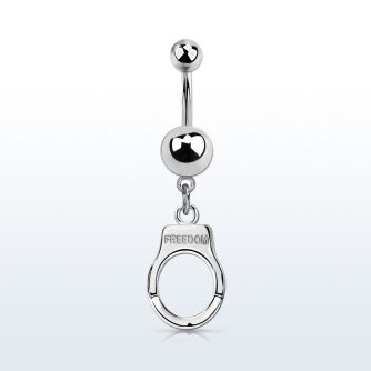 msd765 piercing ombligo acero quirurgico bola acero 5 & 8mm liso colgante esposas grabado freedom plata distribuidor