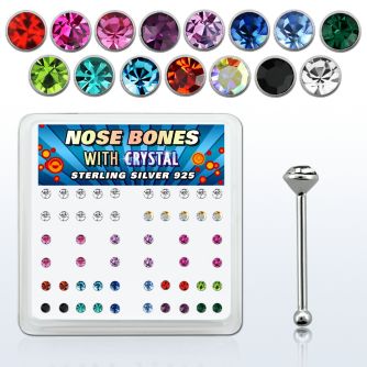 nb14mx caja display piercing nariz hueso plata 925 0 6mm cristal redondo 2mm al por mayor