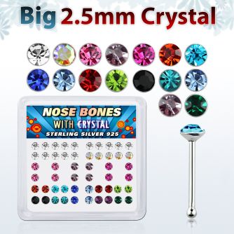 nb19mx caja display piercing nariz hueso plata esterlina 925 0 6mm cristal grande 2 5mm al por mayor