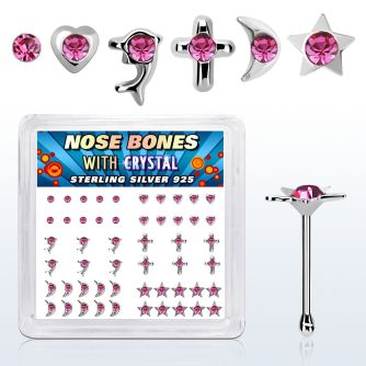 nbbxm4 caja display piercing nariz hueso plata esterlina 925 0 6mm formas cristal centro redondo rosa distribuidor