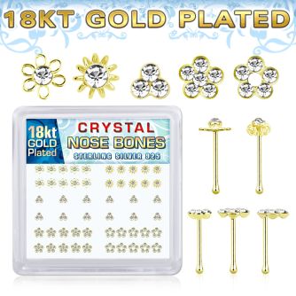 nbbxm7cg 18k gold plated silver nose bones clear flower
