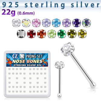 nbczbxc box of silver nose bones with 2mm round prong cz