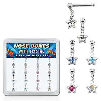 nbds16 caja display 16 piercing nariz hueso plata esterlina 925 0 6mm bola estrella cristal distribuidor mayorista