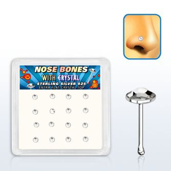 nbfbs16c caja display 16 piercing nariz hueso plata esterlina 925 0 6mm cristal claro redondo extra plano 2 5mm venta