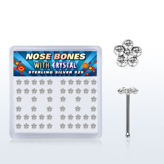 nbflbxc caja display piercing nariz hueso plata esterlina 925 0 6mm flor cristal claro 1mm al por mayor