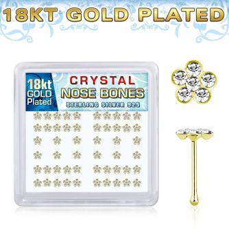 nbflbxcg 18k gold plated silver nose bones clear flower