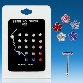 nbflpk caja display 20 piercing nariz hueso plata esterlina 925 0 6mm flor cristal 1mm distribuidor mayorista