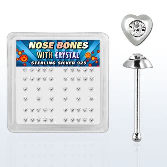 nbhrbxc caja display piercing nariz hueso plata esterlina 925 0 6mm corazon 1 5mm cristal redondo claro centro distribuidor mayorista
