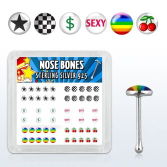 nblgx3 caja display piercing nariz hueso plata esterlina 925 0 6mm varios logos sexy estrella cerezas cuadros $ mayorista