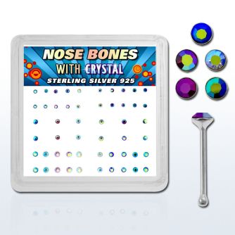 nbmabm box of silver nose bones w ab crystals size 1 4 1 5 2mm